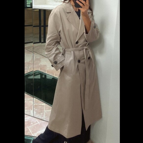 Zara Belted Long Trench Coat Beige Classic Cotton Blend Double Breasted Size M - Picture 3 of 9